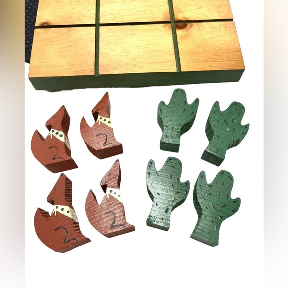 Handmade Western Coyote & Cactus Tic Tac Toe Game Wood With Carry Bag - Picture 3 of 5